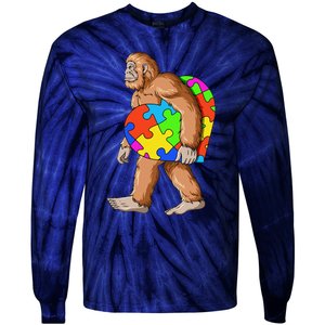 Bigfoot Autism Awareness Heart Puzzle Piece Sasquatch Tie-Dye Long Sleeve Shirt