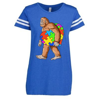 Bigfoot Autism Awareness Heart Puzzle Piece Sasquatch Enza Ladies Jersey Football T-Shirt