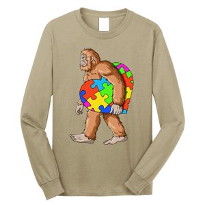 Bigfoot Autism Awareness Heart Puzzle Piece Sasquatch Long Sleeve Shirt