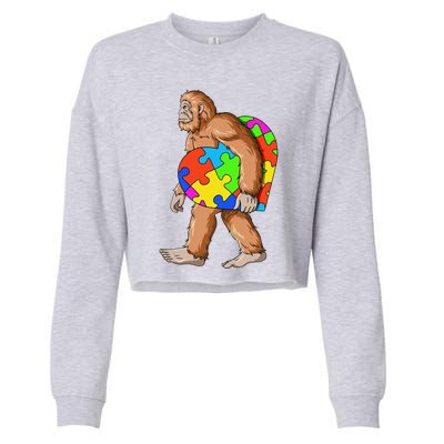 Bigfoot Autism Awareness Heart Puzzle Piece Sasquatch Cropped Pullover Crew