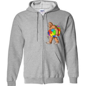 Bigfoot Autism Awareness Heart Puzzle Piece Sasquatch Full Zip Hoodie