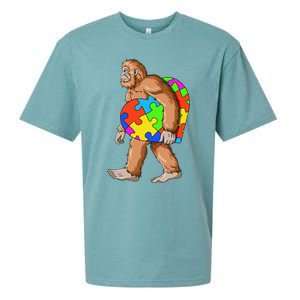 Bigfoot Autism Awareness Heart Puzzle Piece Sasquatch Sueded Cloud Jersey T-Shirt