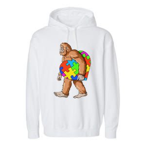 Bigfoot Autism Awareness Heart Puzzle Piece Sasquatch Garment-Dyed Fleece Hoodie