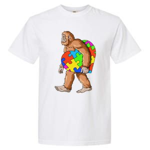 Bigfoot Autism Awareness Heart Puzzle Piece Sasquatch Garment-Dyed Heavyweight T-Shirt