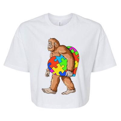 Bigfoot Autism Awareness Heart Puzzle Piece Sasquatch Bella+Canvas Jersey Crop Tee