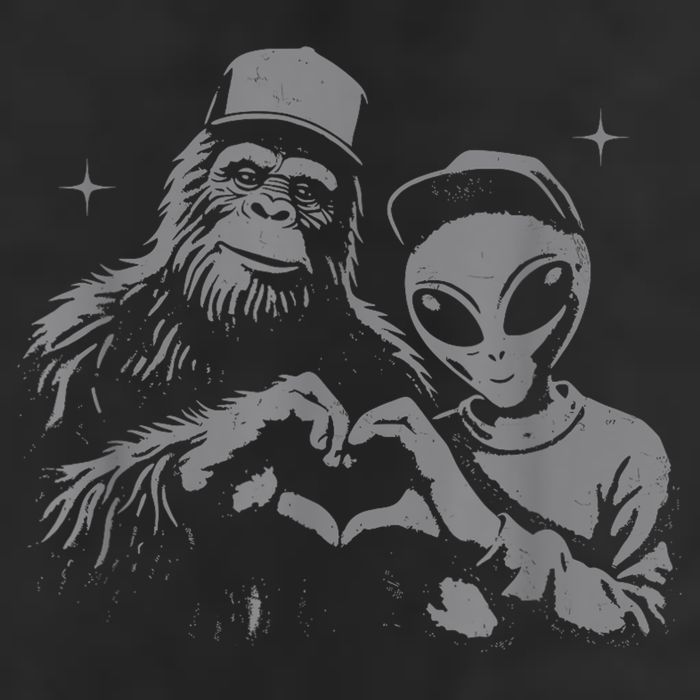 Bigfoot And Alien Sasquatch Love Hand Sign Cool Comfort Performance Bucket Hat