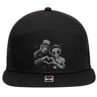 Bigfoot And Alien Sasquatch Love Hand Sign 7 Panel Mesh Trucker Snapback Hat