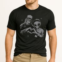 Bigfoot And Alien Sasquatch Love Hand Sign Cooling Performance Crew T-Shirt