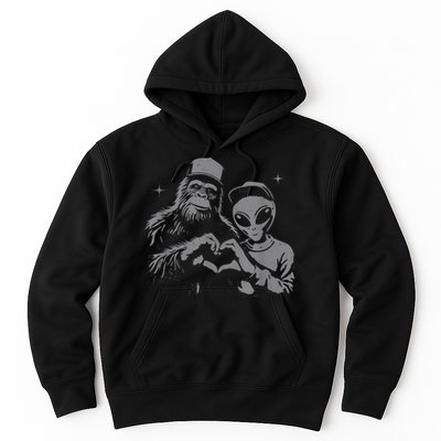 Bigfoot And Alien Sasquatch Love Hand Sign Hoodie