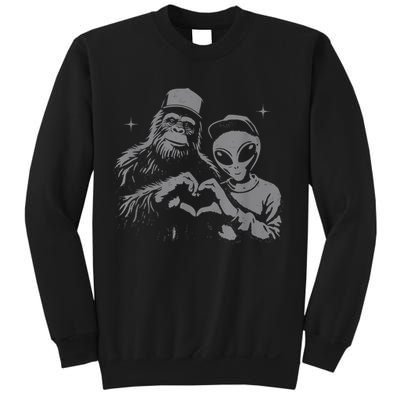 Bigfoot And Alien Sasquatch Love Hand Sign Sweatshirt