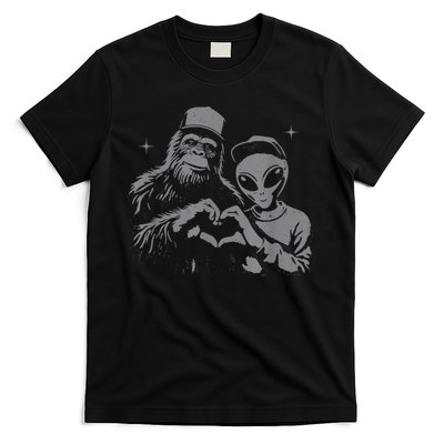Bigfoot And Alien Sasquatch Love Hand Sign T-Shirt