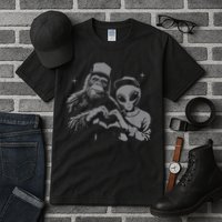 Bigfoot And Alien Sasquatch Love Hand Sign Tall T-Shirt