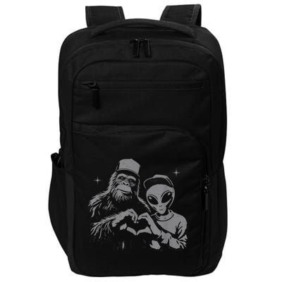 Bigfoot And Alien Sasquatch Love Hand Sign Impact Tech Backpack