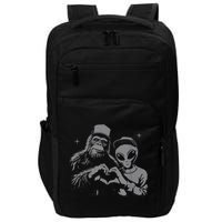 Bigfoot And Alien Sasquatch Love Hand Sign Impact Tech Backpack