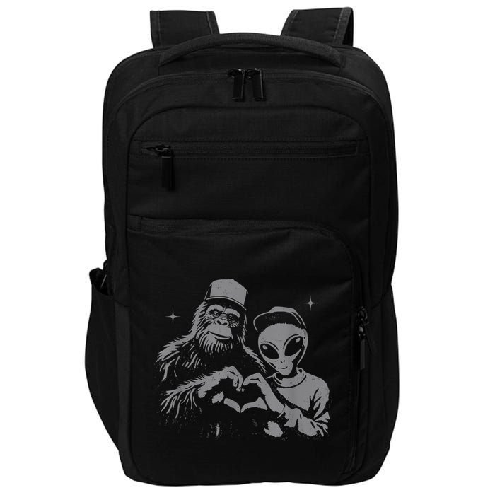 Bigfoot And Alien Sasquatch Love Hand Sign Impact Tech Backpack