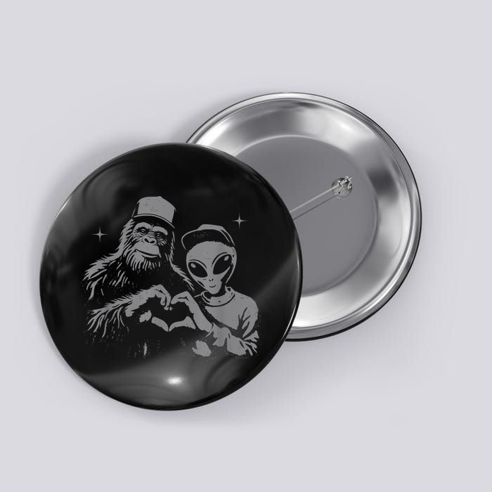 Bigfoot And Alien Sasquatch Love Hand Sign Button