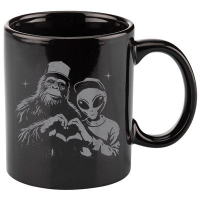 Bigfoot And Alien Sasquatch Love Hand Sign 11oz C Handle Ceramic Mug