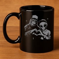 Bigfoot And Alien Sasquatch Love Hand Sign 11oz C Handle Ceramic Mug