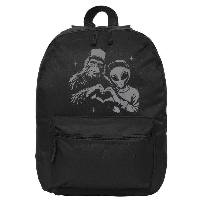 Bigfoot And Alien Sasquatch Love Hand Sign 16 in Basic Backpack