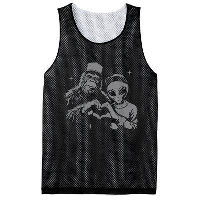Bigfoot And Alien Sasquatch Love Hand Sign Mesh Reversible Basketball Jersey Tank