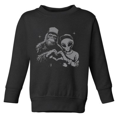 Bigfoot And Alien Sasquatch Love Hand Sign Toddler Sweatshirt