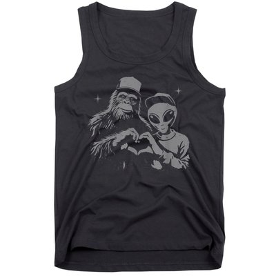 Bigfoot And Alien Sasquatch Love Hand Sign Tank Top