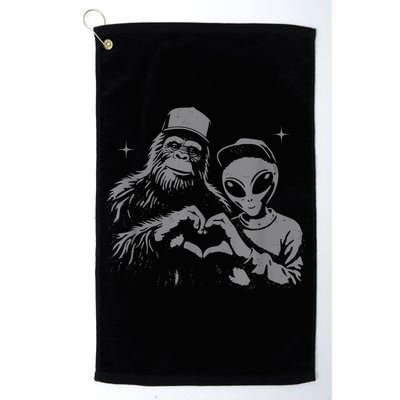 Bigfoot And Alien Sasquatch Love Hand Sign Golf Towel