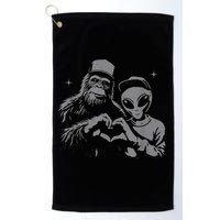 Bigfoot And Alien Sasquatch Love Hand Sign Golf Towel