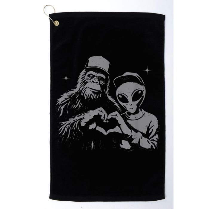 Bigfoot And Alien Sasquatch Love Hand Sign Golf Towel