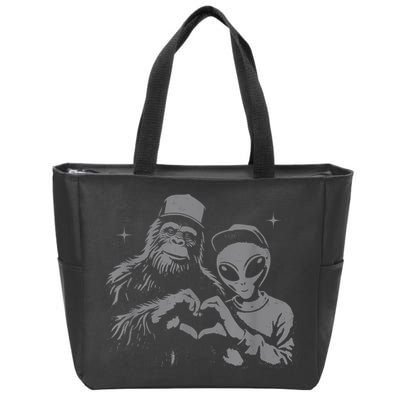Bigfoot And Alien Sasquatch Love Hand Sign Zip Tote Bag