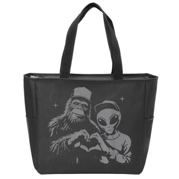 Bigfoot And Alien Sasquatch Love Hand Sign Zip Tote Bag