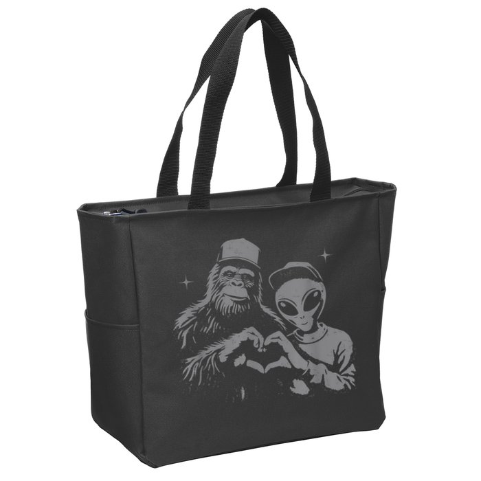 Bigfoot And Alien Sasquatch Love Hand Sign Zip Tote Bag