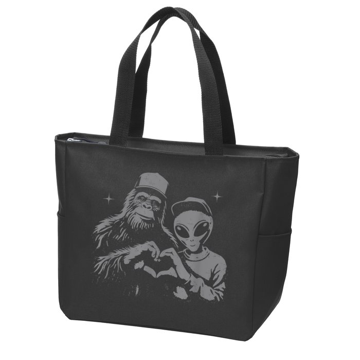Bigfoot And Alien Sasquatch Love Hand Sign Zip Tote Bag