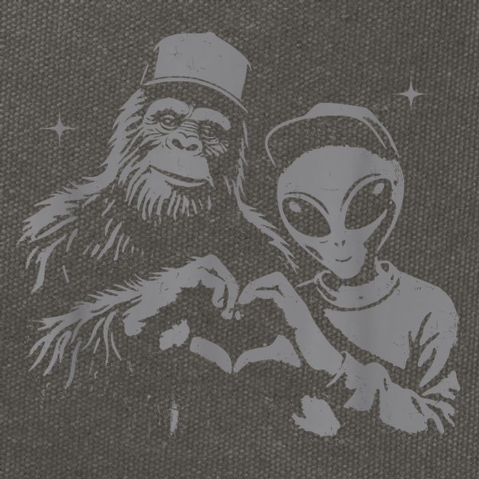 Bigfoot And Alien Sasquatch Love Hand Sign Cotton Canvas Backpack