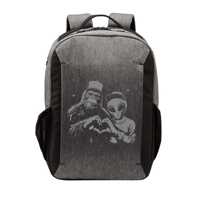 Bigfoot And Alien Sasquatch Love Hand Sign Vector Backpack