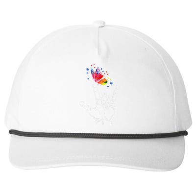 Butterfly Autism Awareness I Love You Hand Sign Language Snapback Five-Panel Rope Hat