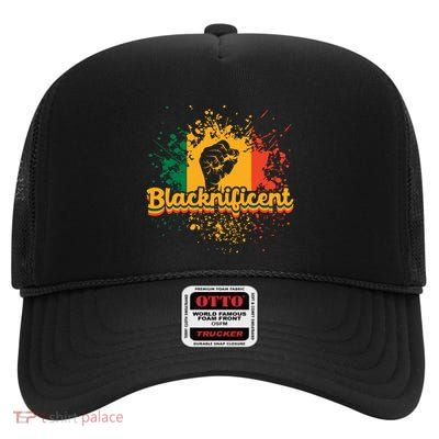 Blacknificent African Americans Black Fist Black History Gift High Crown Mesh Back Trucker Hat