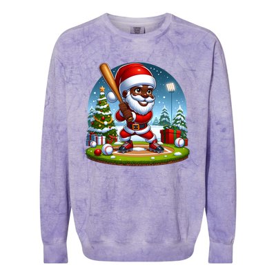 Black African American Santa Claus Baseball Christmas Pjs Gift Colorblast Crewneck Sweatshirt