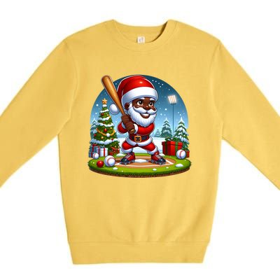 Black African American Santa Claus Baseball Christmas Pjs Gift Premium Crewneck Sweatshirt