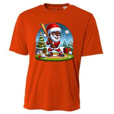 Black African American Santa Claus Baseball Christmas Pjs Gift Cooling Performance Crew T-Shirt