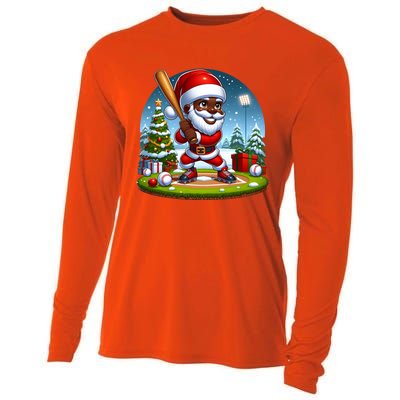 Black African American Santa Claus Baseball Christmas Pjs Gift Cooling Performance Long Sleeve Crew