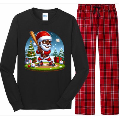 Black African American Santa Claus Baseball Christmas Pjs Gift Long Sleeve Pajama Set