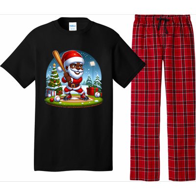 Black African American Santa Claus Baseball Christmas Pjs Gift Pajama Set