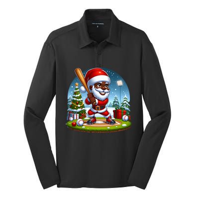 Black African American Santa Claus Baseball Christmas Pjs Gift Silk Touch Performance Long Sleeve Polo