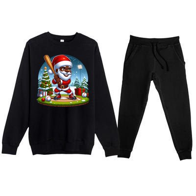 Black African American Santa Claus Baseball Christmas Pjs Gift Premium Crewneck Sweatsuit Set