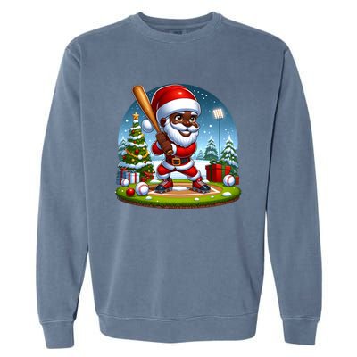 Black African American Santa Claus Baseball Christmas Pjs Gift Garment-Dyed Sweatshirt