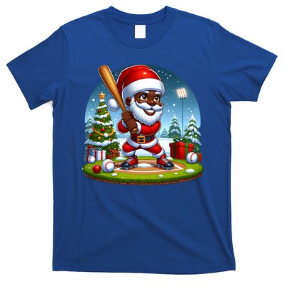 Black African American Santa Claus Baseball Christmas Pjs Gift T-Shirt