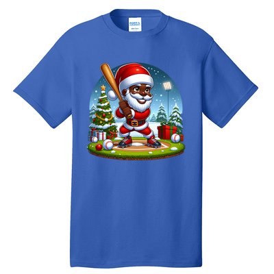 Black African American Santa Claus Baseball Christmas Pjs Gift Tall T-Shirt