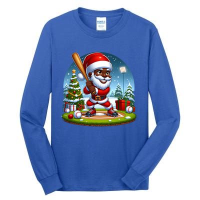 Black African American Santa Claus Baseball Christmas Pjs Gift Tall Long Sleeve T-Shirt