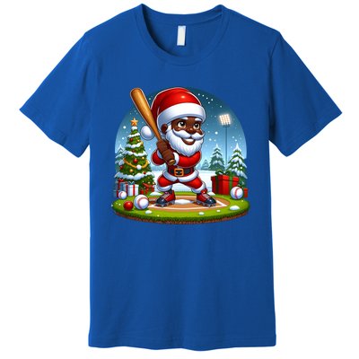 Black African American Santa Claus Baseball Christmas Pjs Gift Premium T-Shirt